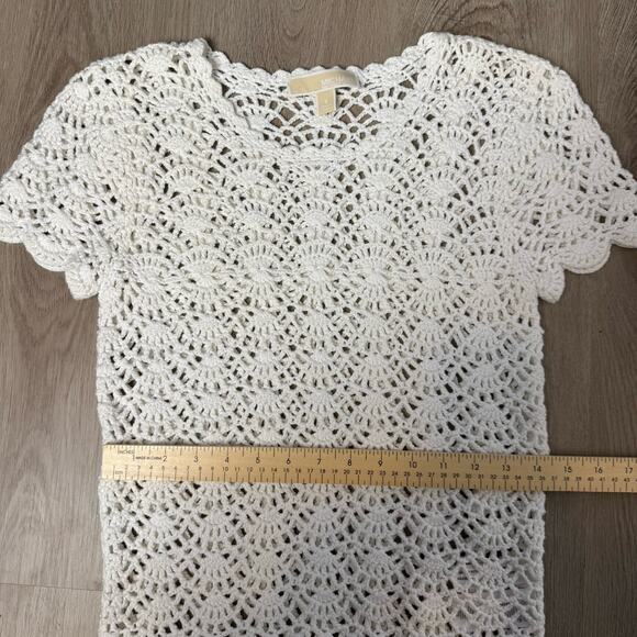 Michael Kors Woman Knitted Crochet Short Sleeve Top White Size Small - Picture 8 of 8